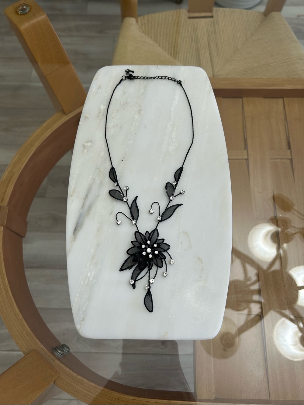 Elegant Black Floral Pendant Necklace - Custom Jewelry